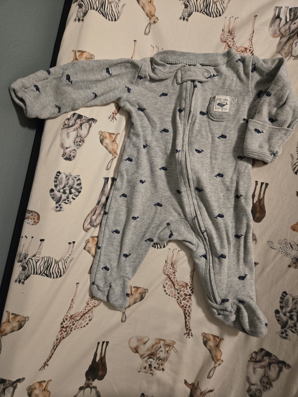 Carter's Gray Footed One-Piece with Navy Whale Print